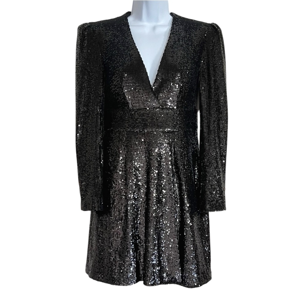 A.L.C. Mara Sequin Mini Party Dress 2 Black NWOT Faux Wrap Event Gala Sparkly